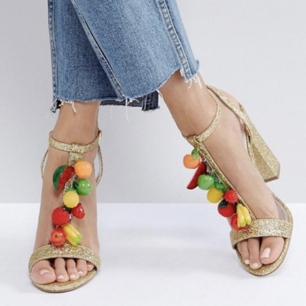 Asos NWOT Gold Fruits Embellished Women's Sandals